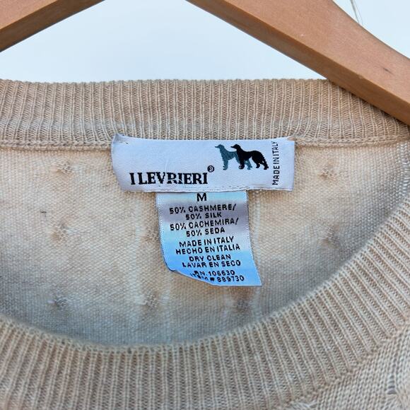 I Levrieri Men’s Italian Cashmere Silk Sweater Cream Beige Nude Tan Medium - Picture 5 of 8